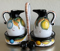 Authentic Tuscany Italian Artist Ter. Fravolini Black & Yellow 5 Piece Cruet Set