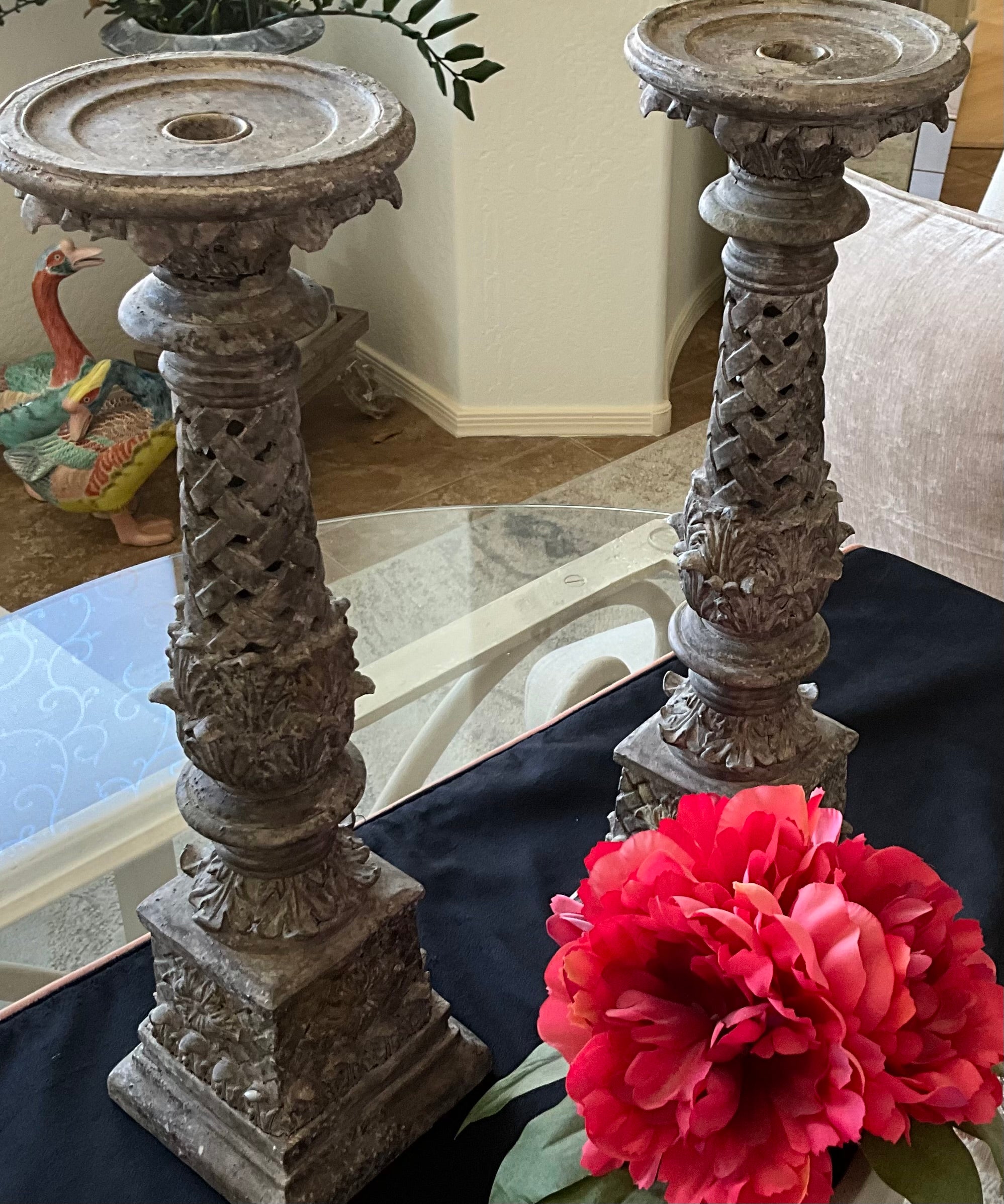 Vintage Raz Authentic Collectible 18” Matched Pair Heavy Pedestal Pillars