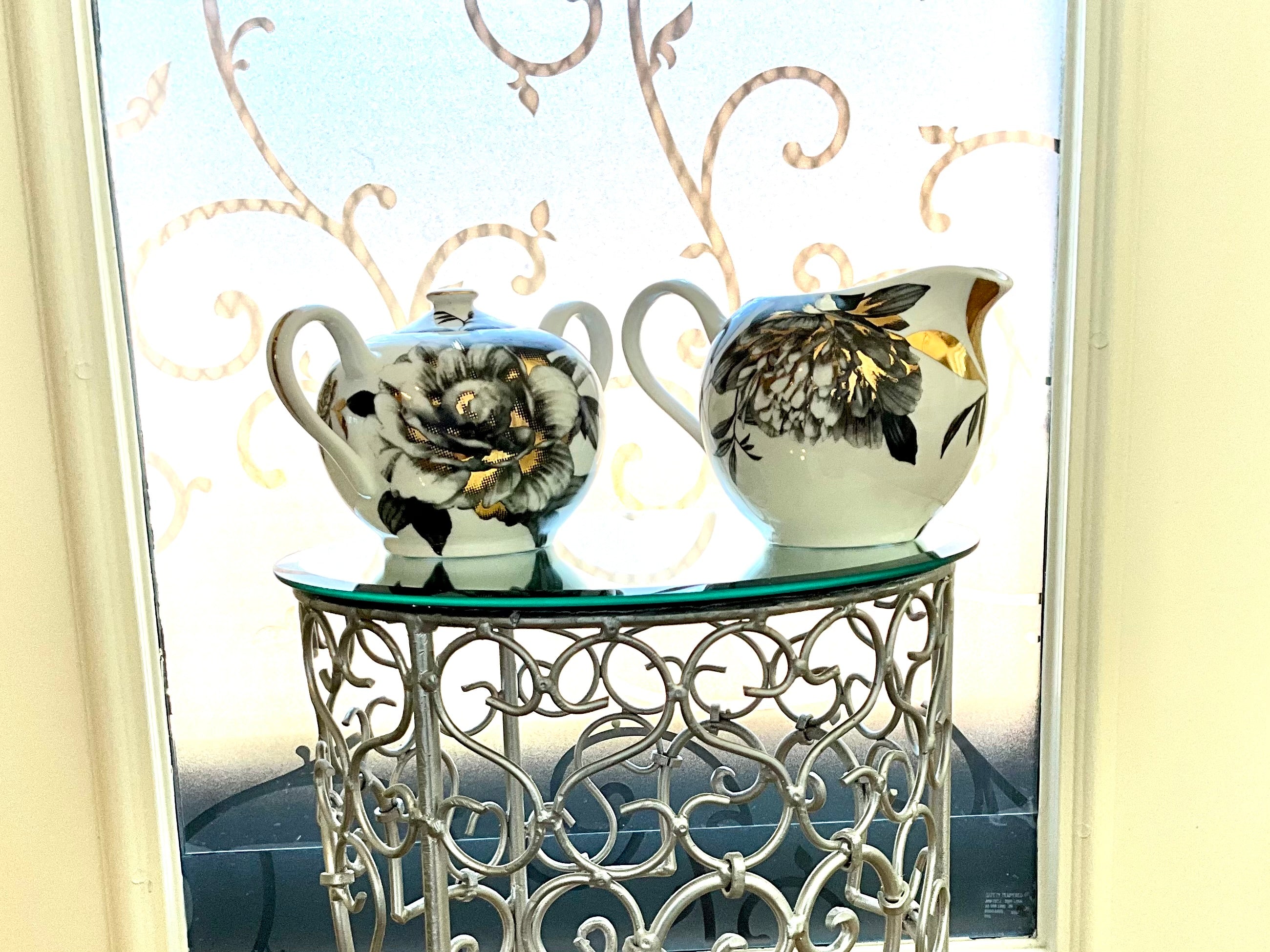 Grace Teaware Cream & Sugar, Black Gold Peony Collection
