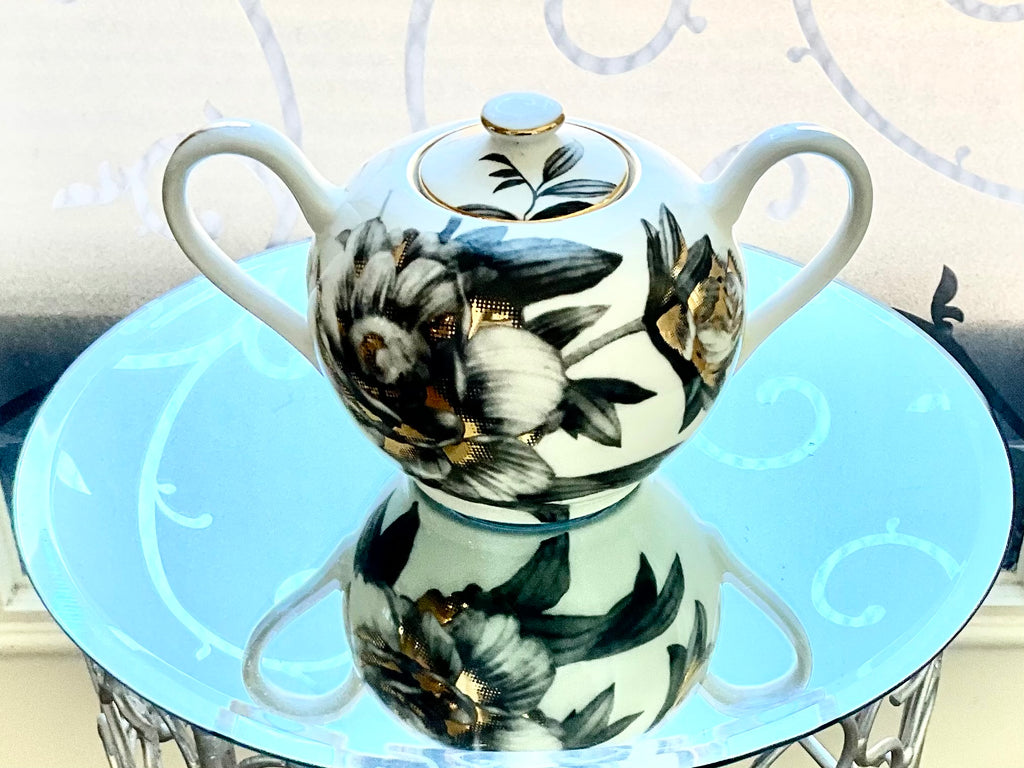 Grace Teaware Cream & Sugar, Black Gold Peony Collection