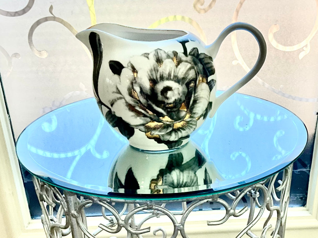 Grace Teaware Cream & Sugar, Black Gold Peony Collection