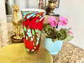 Vintage Murano Style 12” Art Glass Vase, Heavy Red Confetti Mace, Italy