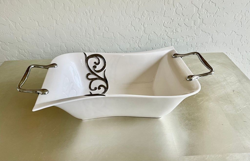 Vintage MCM Porcelain Server, Distinct Scroll Ornamentation