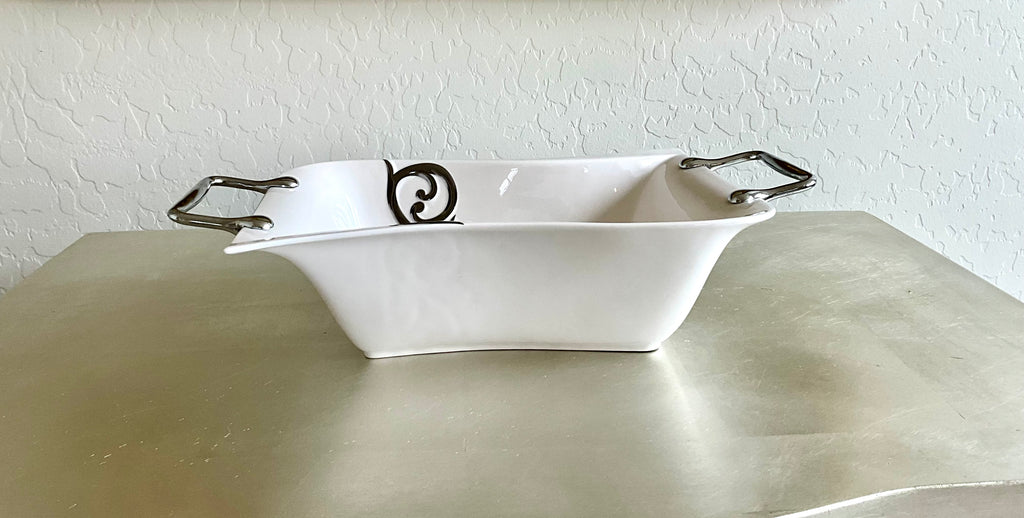 Vintage MCM Porcelain Server, Distinct Scroll Ornamentation
