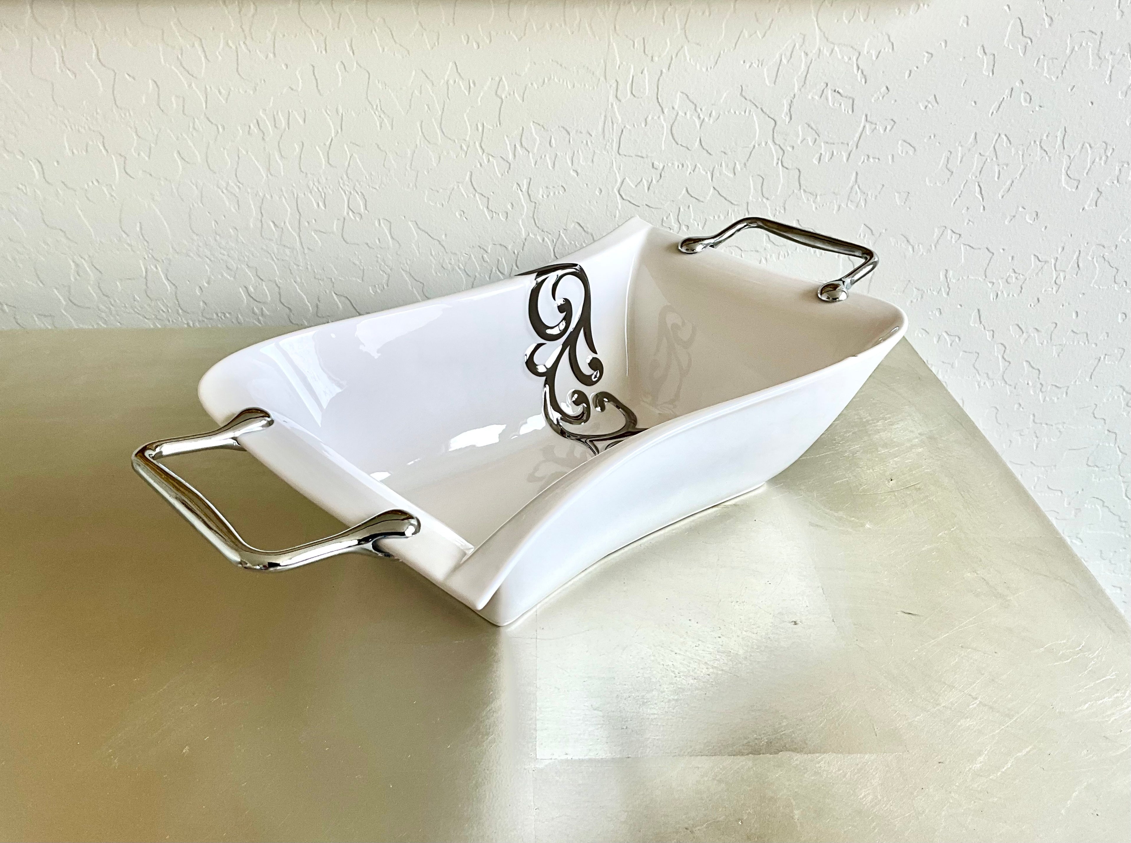 Vintage MCM Porcelain Server, Distinct Scroll Ornamentation