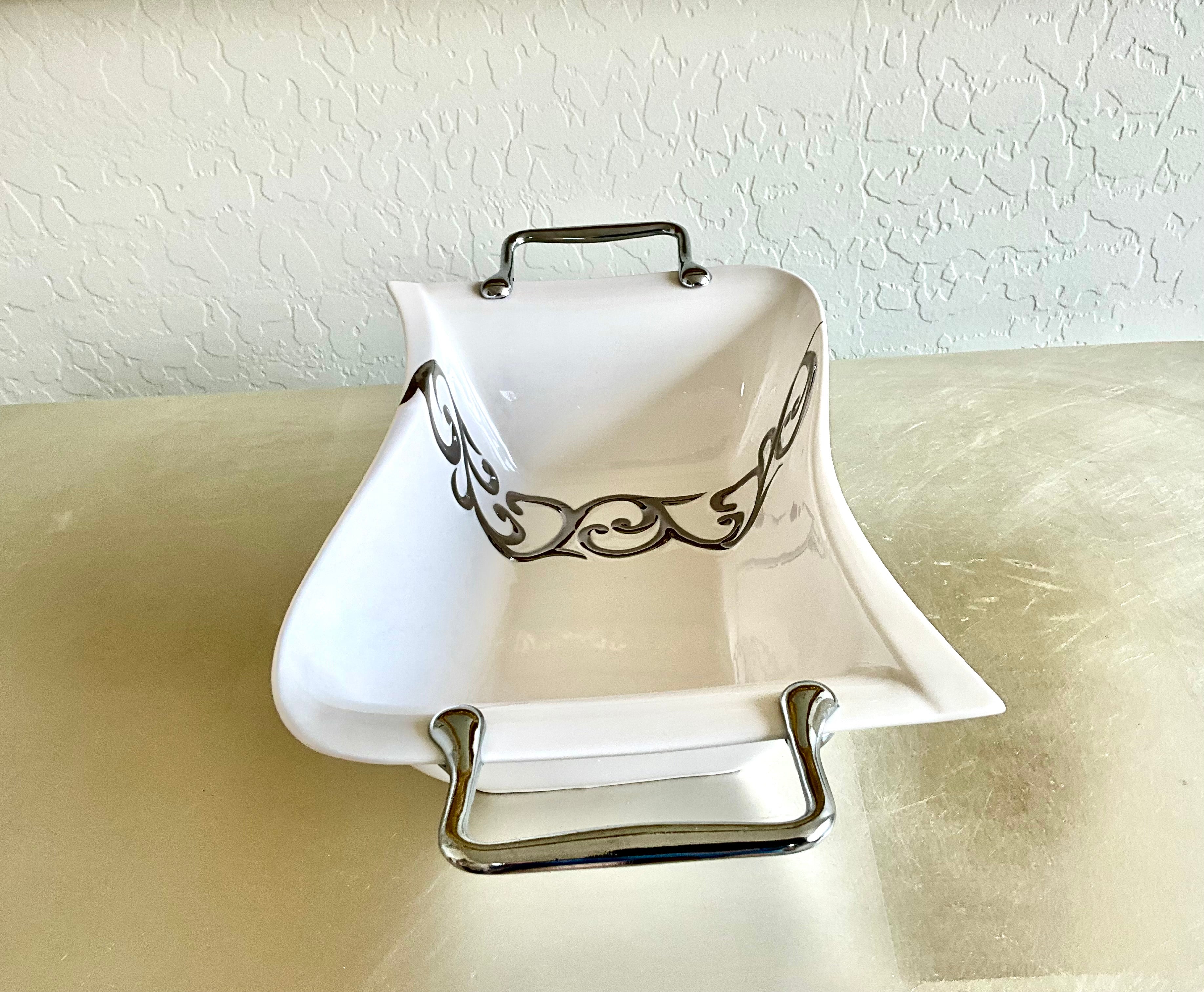 Vintage MCM Porcelain Server, Distinct Scroll Ornamentation