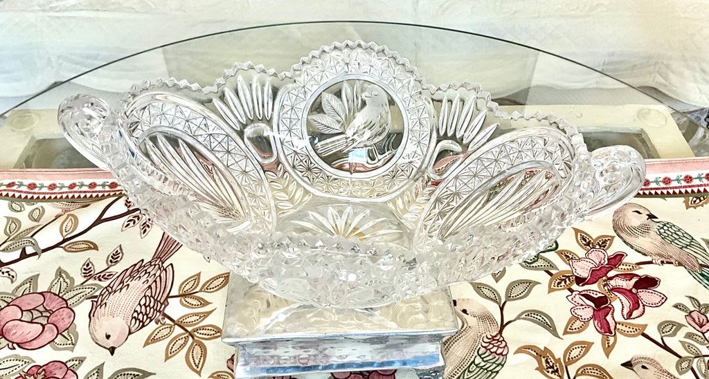 Vintage Hofbauer Byrdes Collection 13-Inch Handled Crystal Bowl