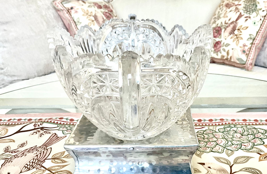 Vintage Hofbauer Byrdes Collection 13-Inch Handled Crystal Bowl