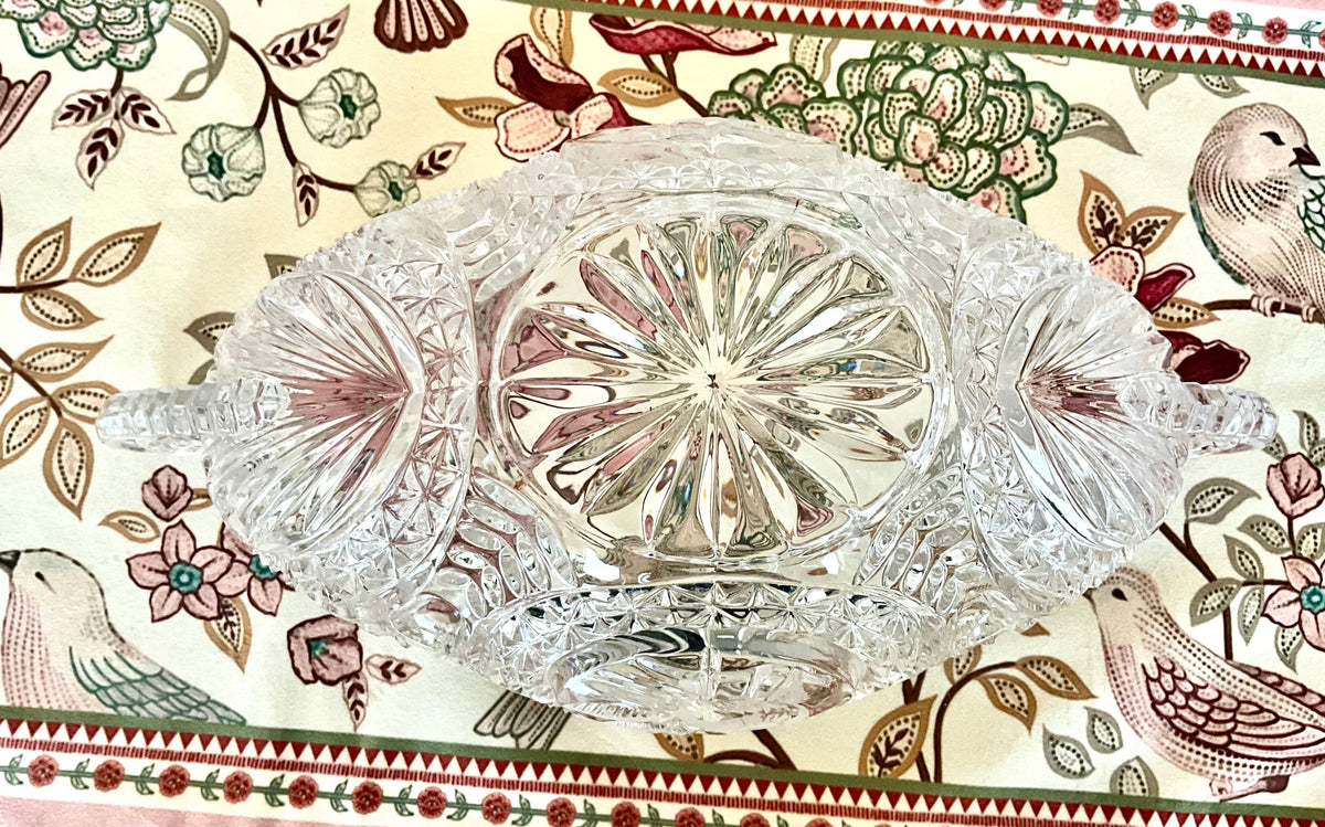 Vintage Hofbauer Byrdes Collection 13-Inch Handled Crystal Bowl