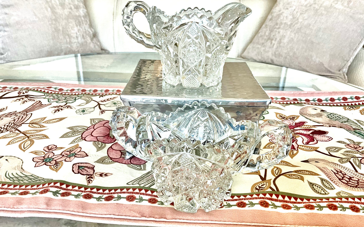 Antique Imperial Glass NuCut Creamer & Sugar Set #526