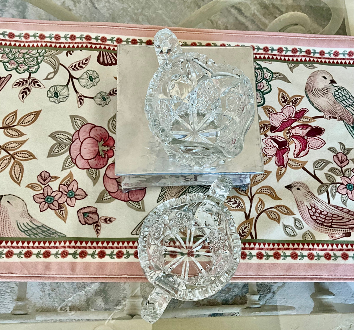 Antique Imperial Glass NuCut Creamer & Sugar Set #526