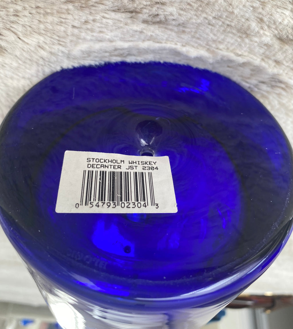 Krosno Cobalt Blue Tall Glass Pitcher, Stockholm Block Design