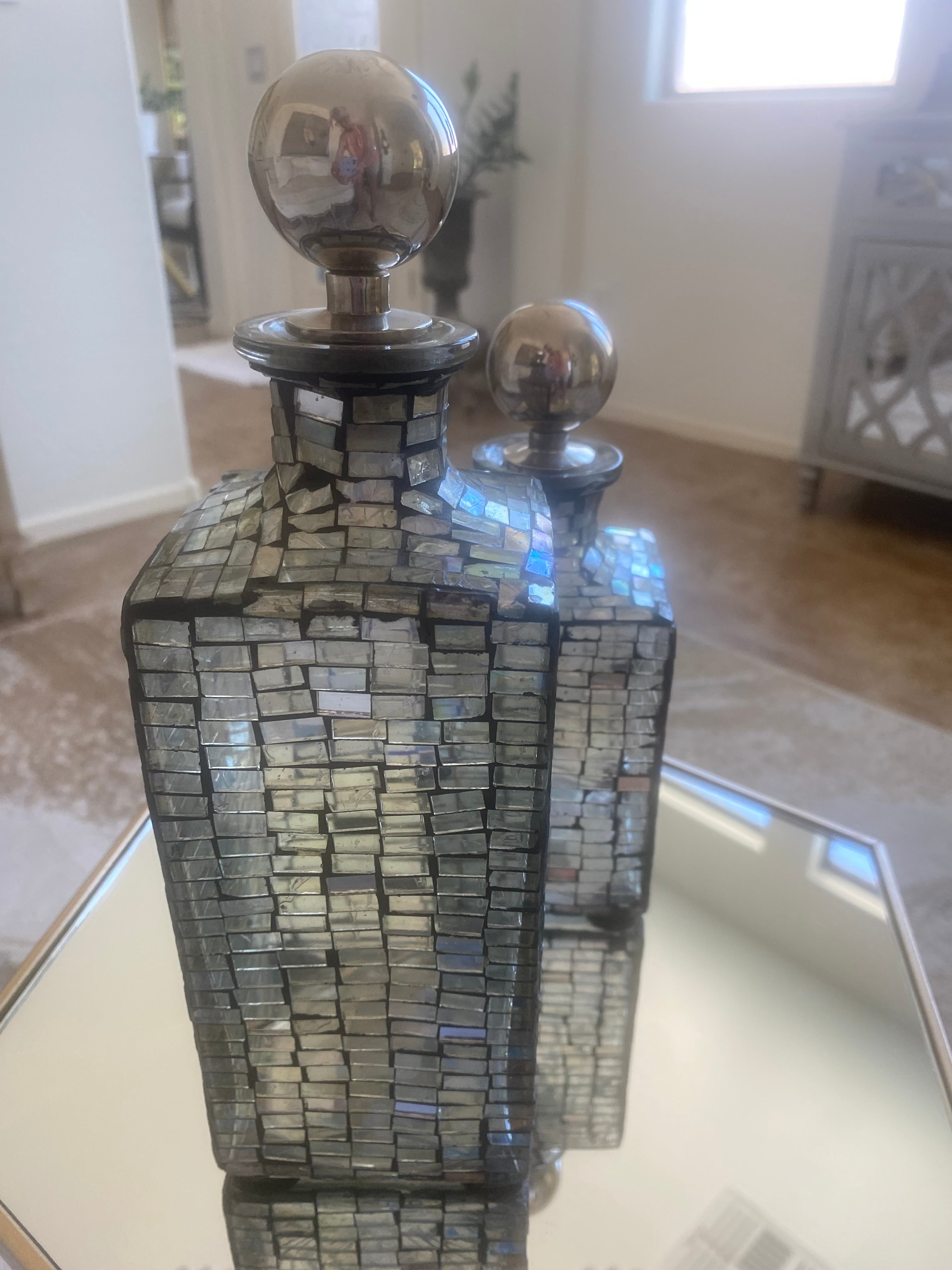 Iridescent Mosaic Decanters, Hollywood Regency