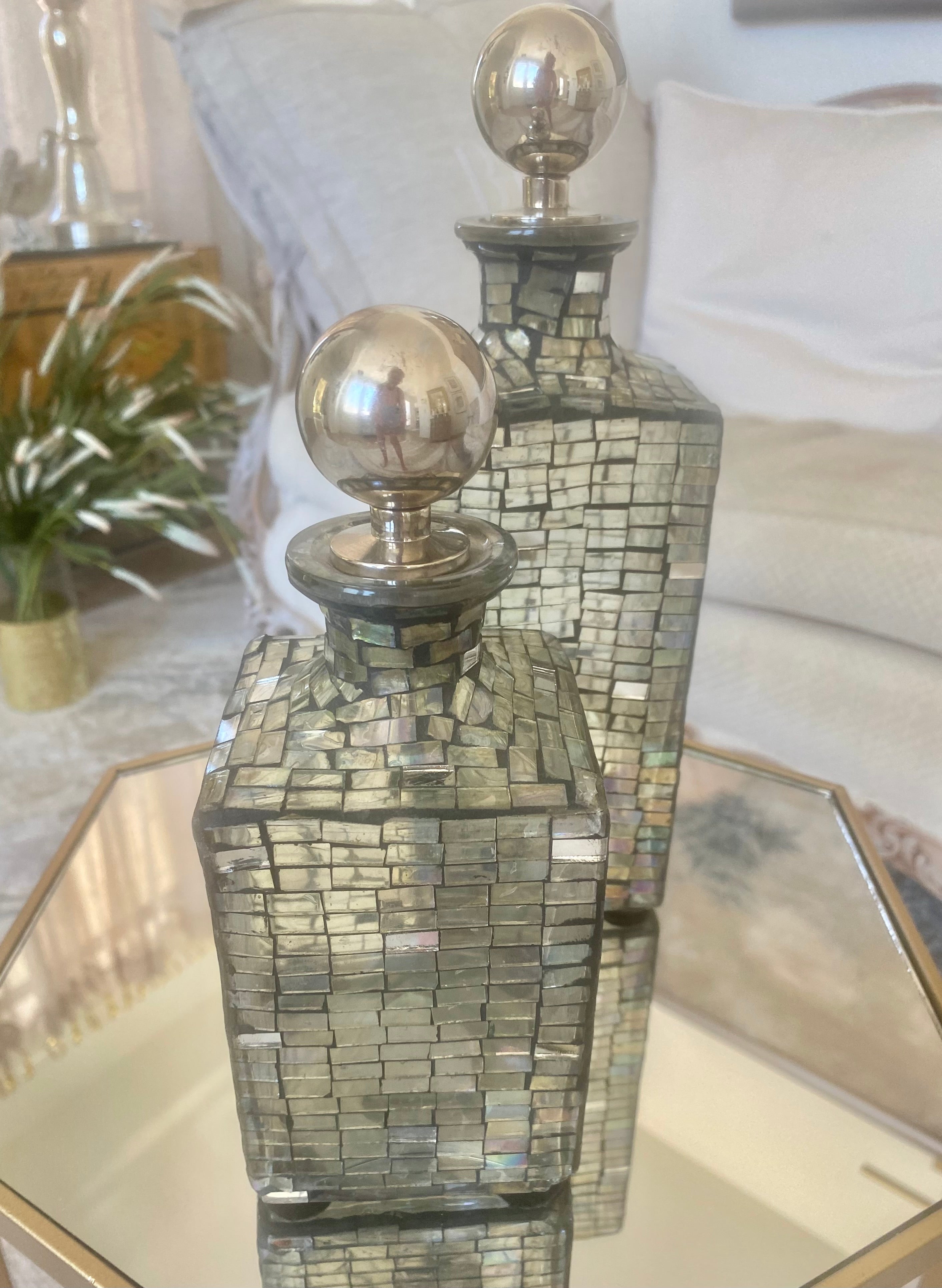 Iridescent Mosaic Decanters, Hollywood Regency