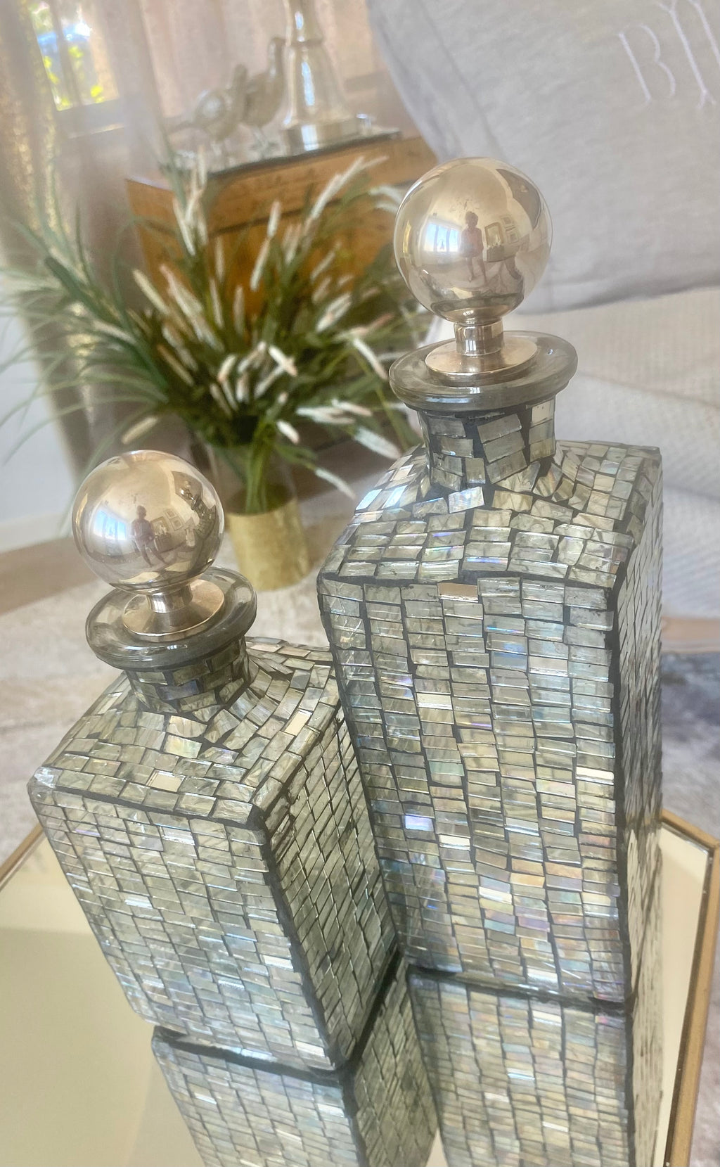Iridescent Mosaic Decanters, Hollywood Regency
