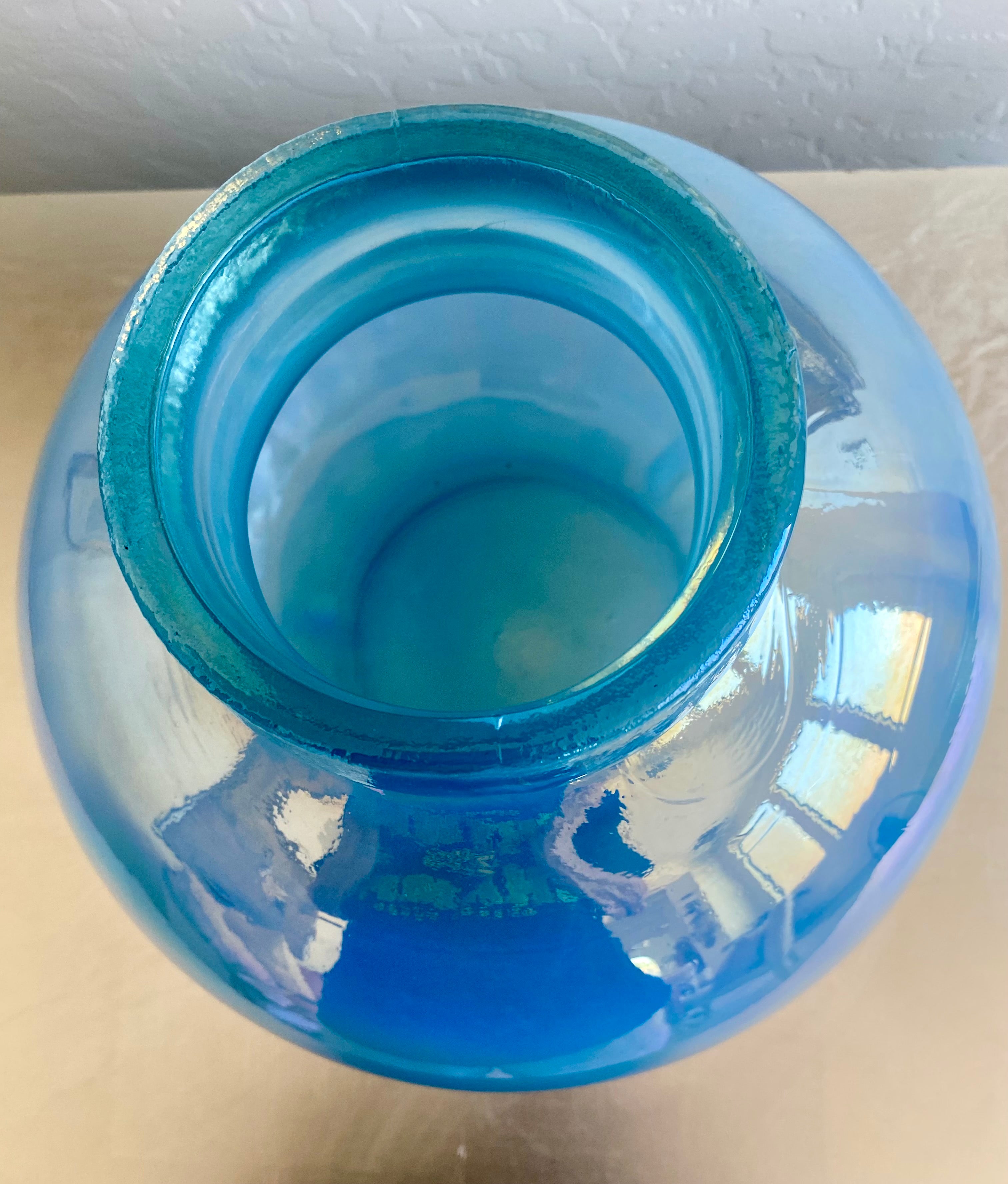 Gorgeous Blue Hand Blown Large Spanish Vase with Pontil Bottom