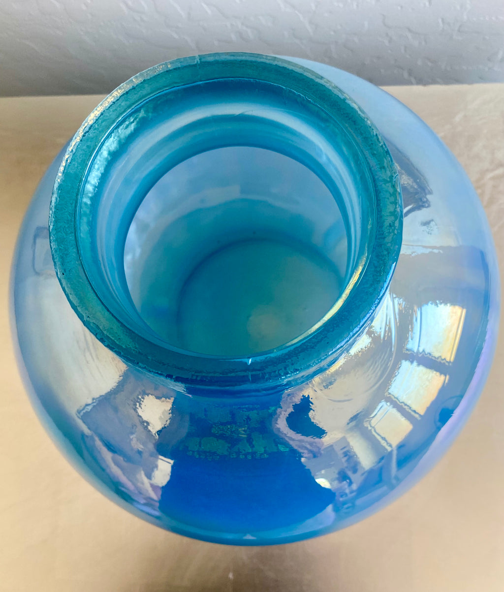 Gorgeous Blue Hand Blown Large Spanish Vase with Pontil Bottom