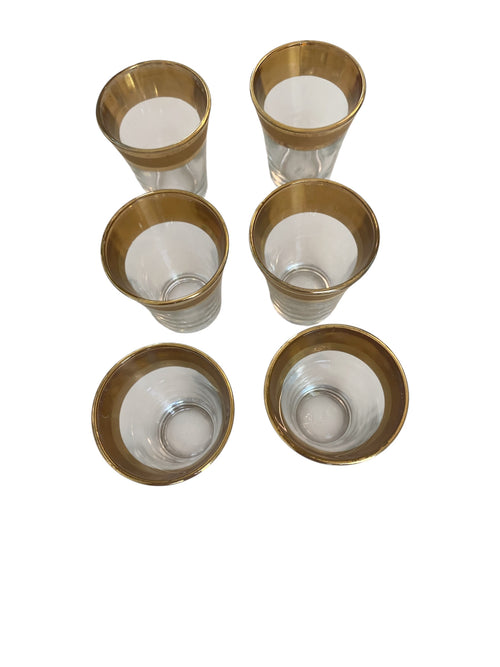 6 Vintage MCM Gold Rim Shot Glasses, France