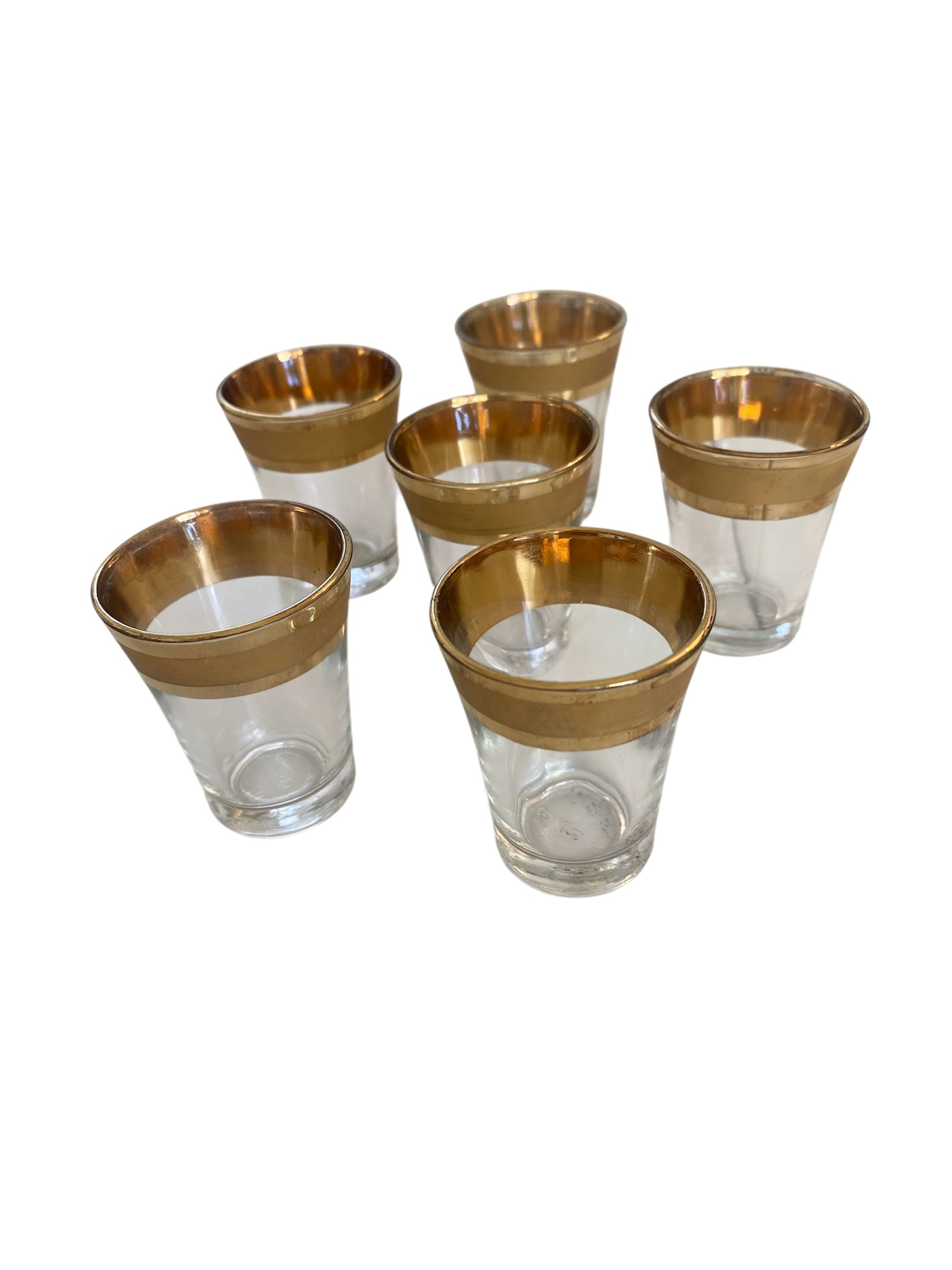 Vintage Mid Century Gold Rim Shot Glasses - Set of 6