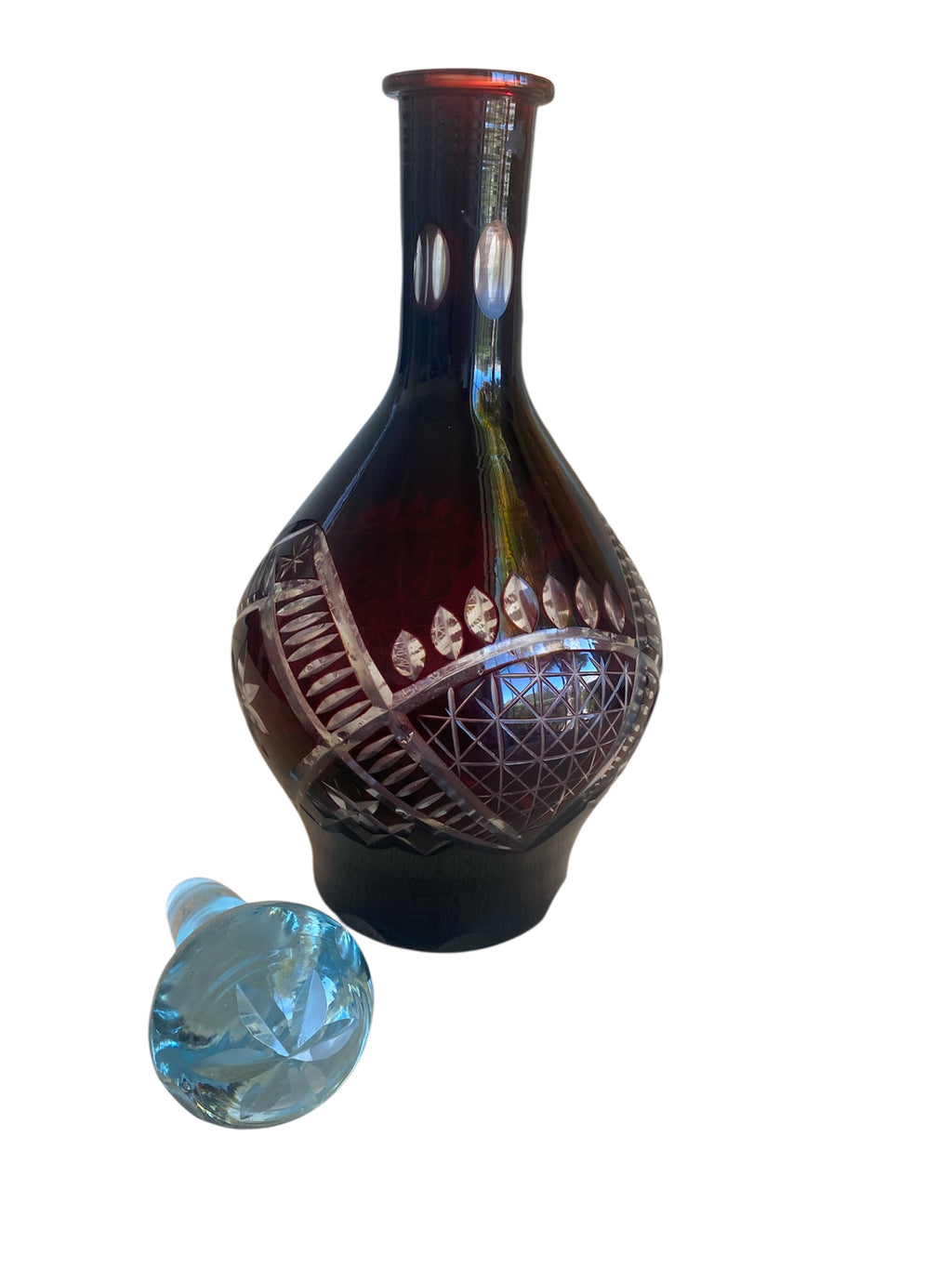 Vintage Bohemian Ruby Red Cut-to-Clear Crystal Decanter, 1950s Czech Republic