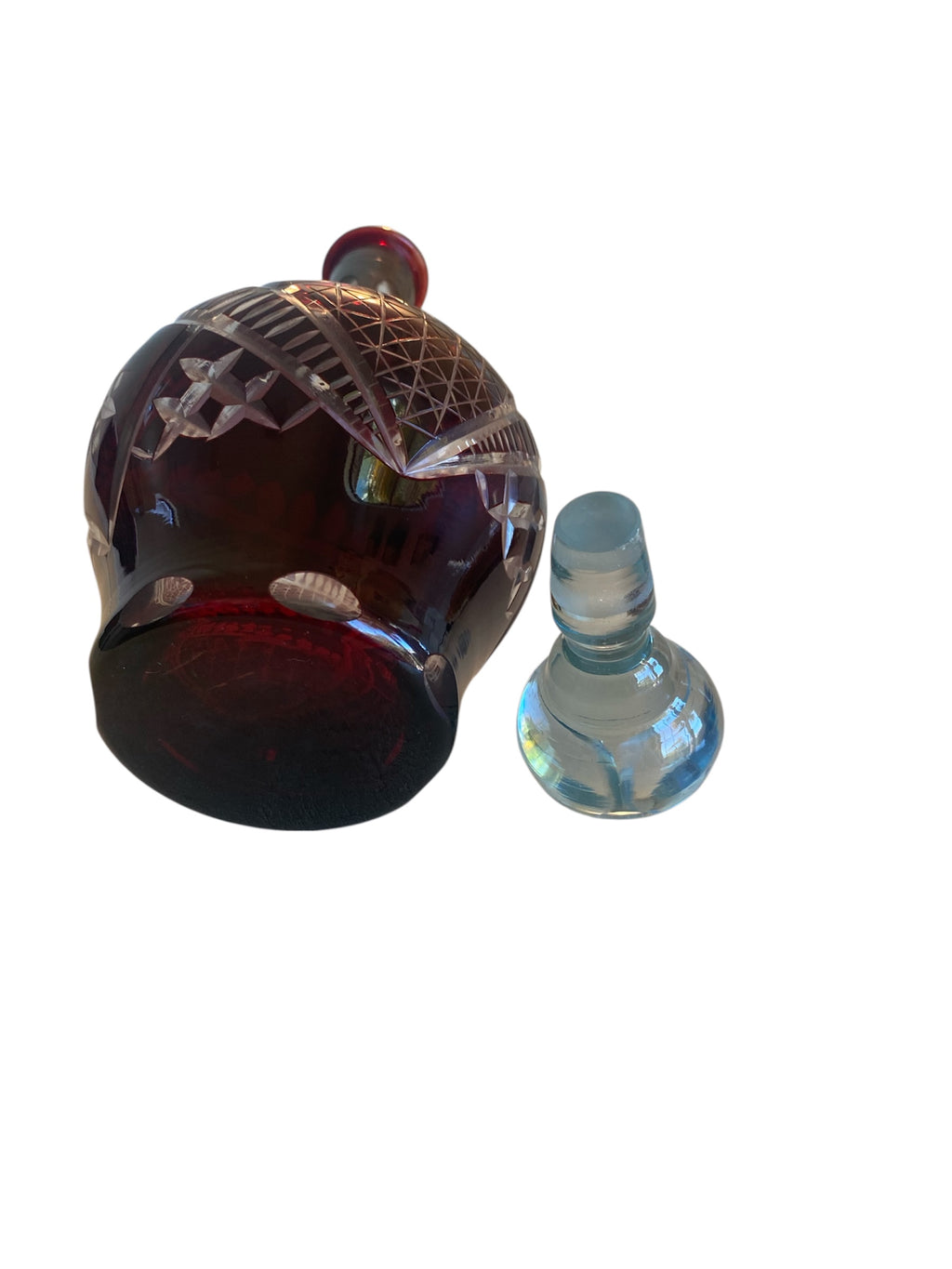 Vintage Bohemian Ruby Red Cut-to-Clear Crystal Decanter, 1950s Czech Republic