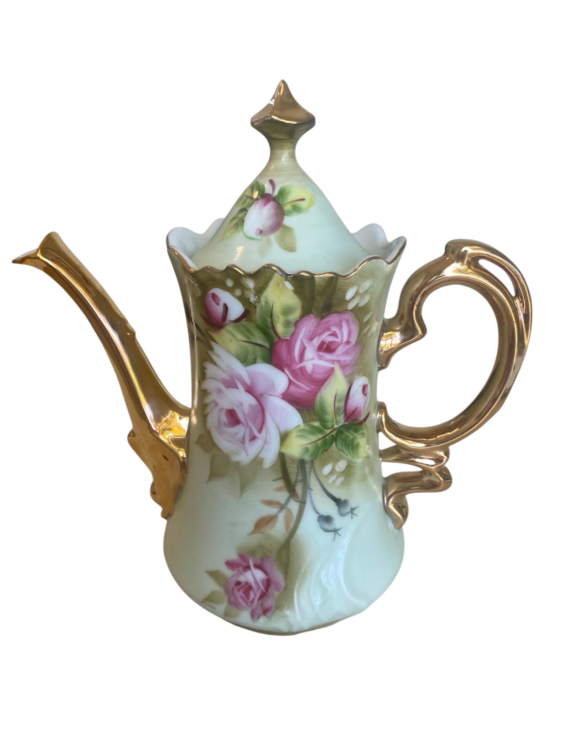 Vintage Lefton Coffee Pot and Creamer, Heritage Collection, Floral Design