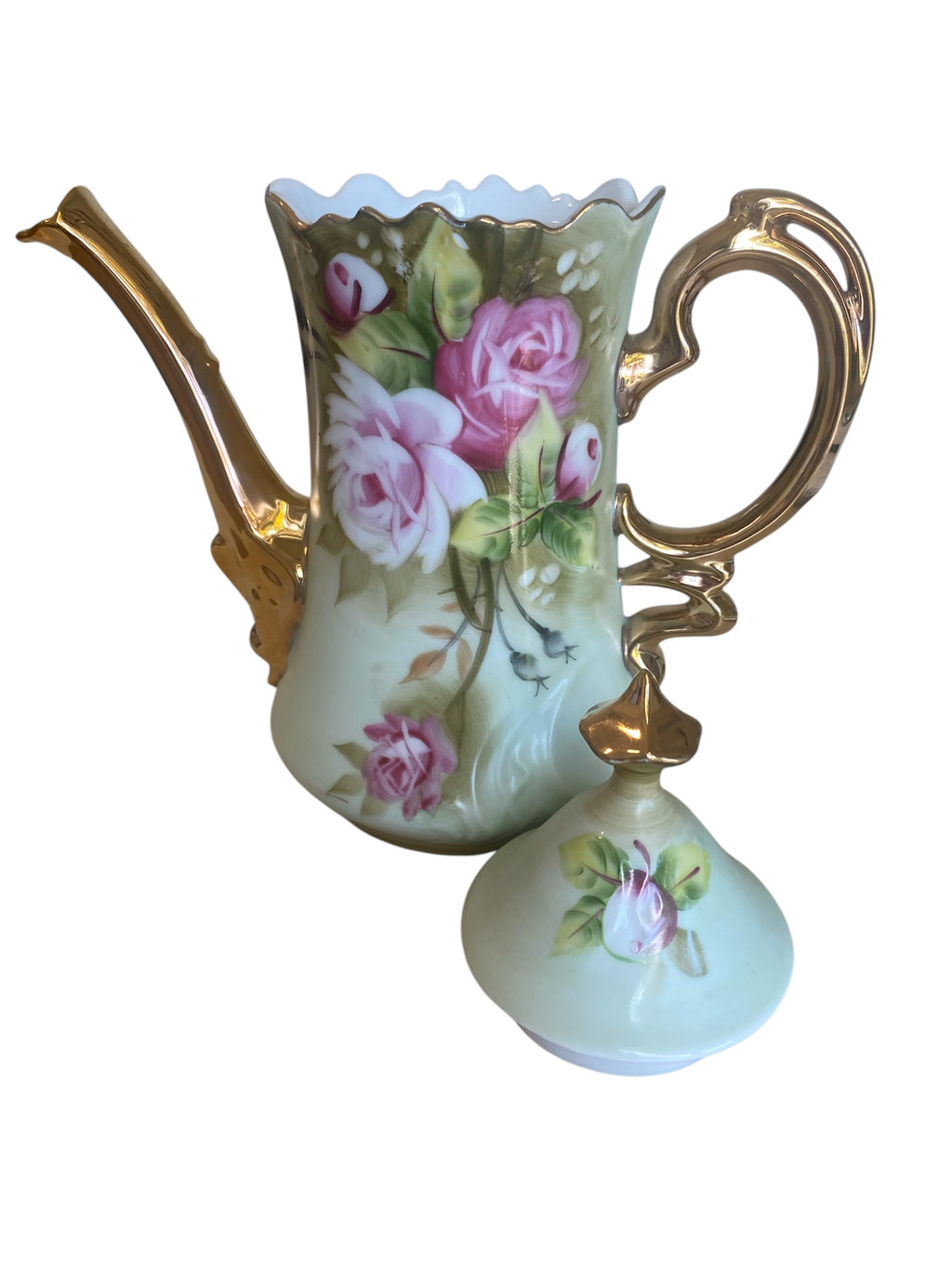 Vintage Lefton Coffee Pot and Creamer, Heritage Collection, Floral Design