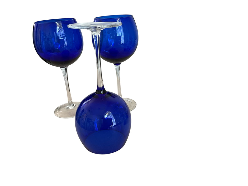 Vintage Cobalt Blue Balloon Wine Goblets