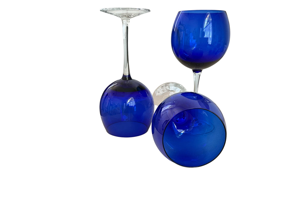 Vintage Cobalt Blue Balloon Wine Goblets