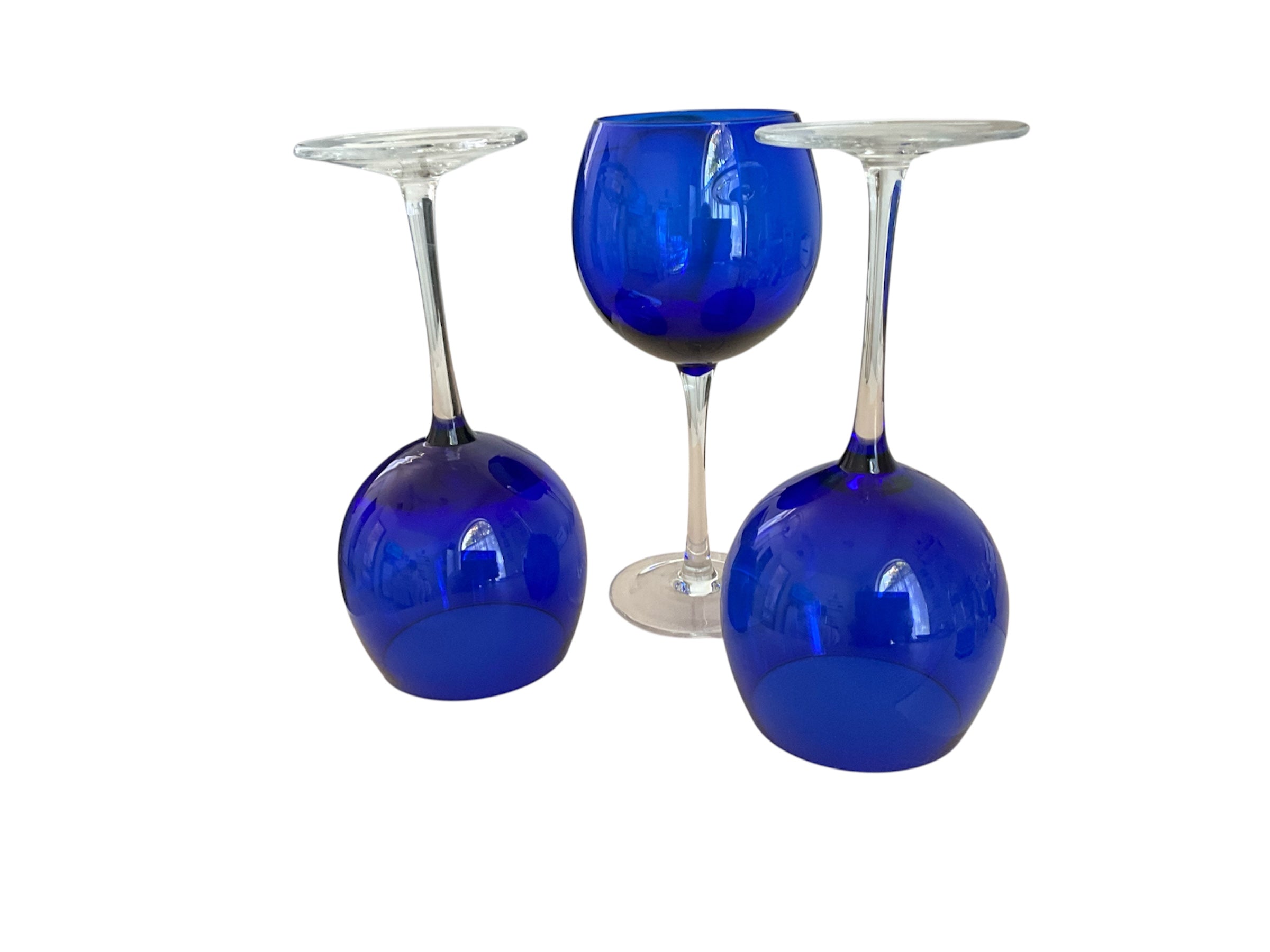 Vintage Cobalt Blue Balloon Wine Goblets