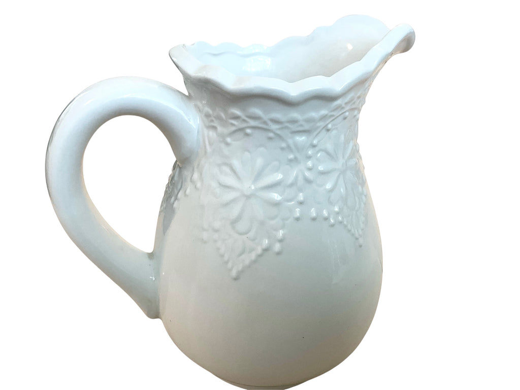 French Vintage Laver à la main seulevant White Pitcher/Creamer