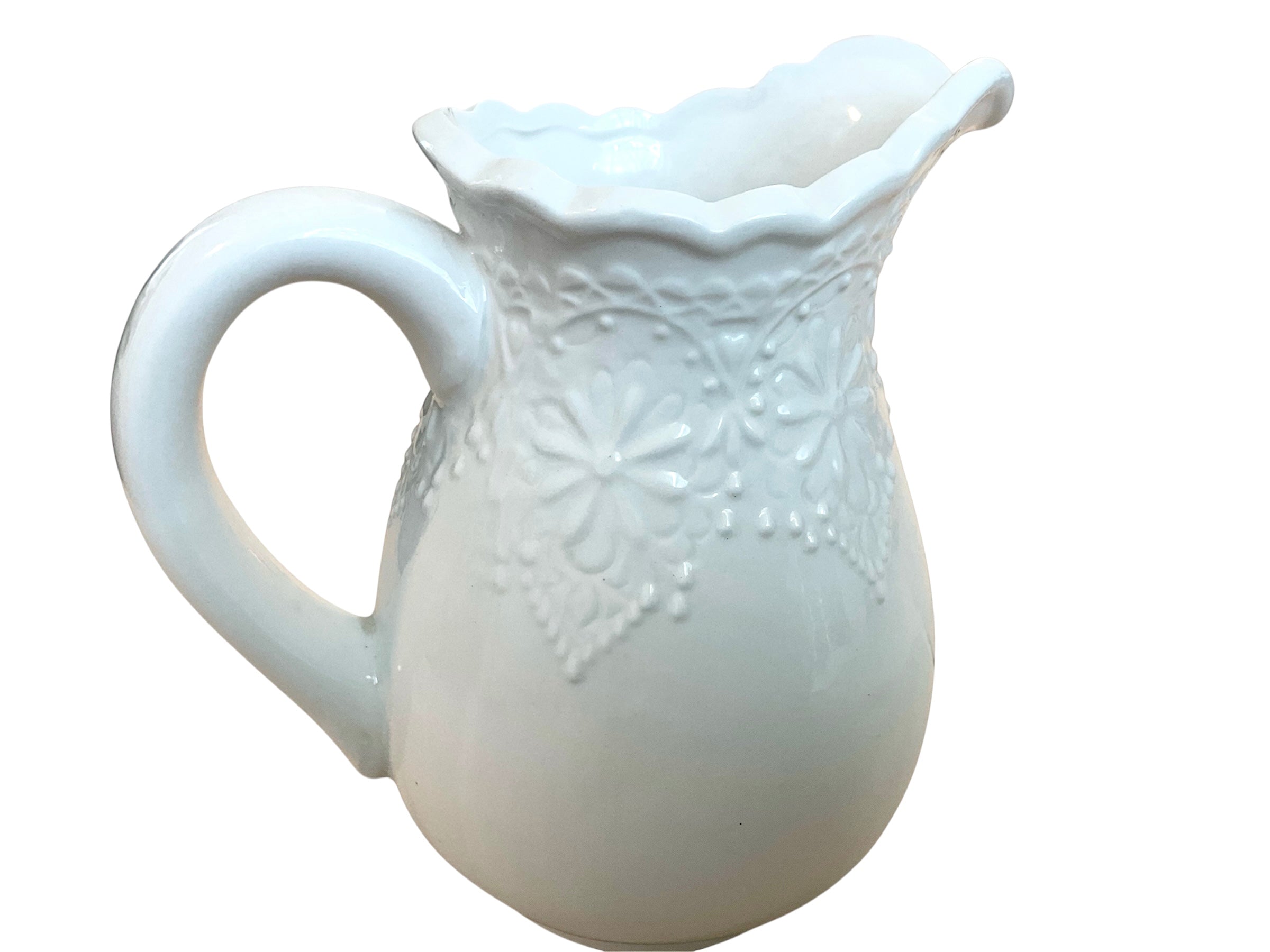 French Vintage Laver à la main seulevant White Pitcher/Creamer