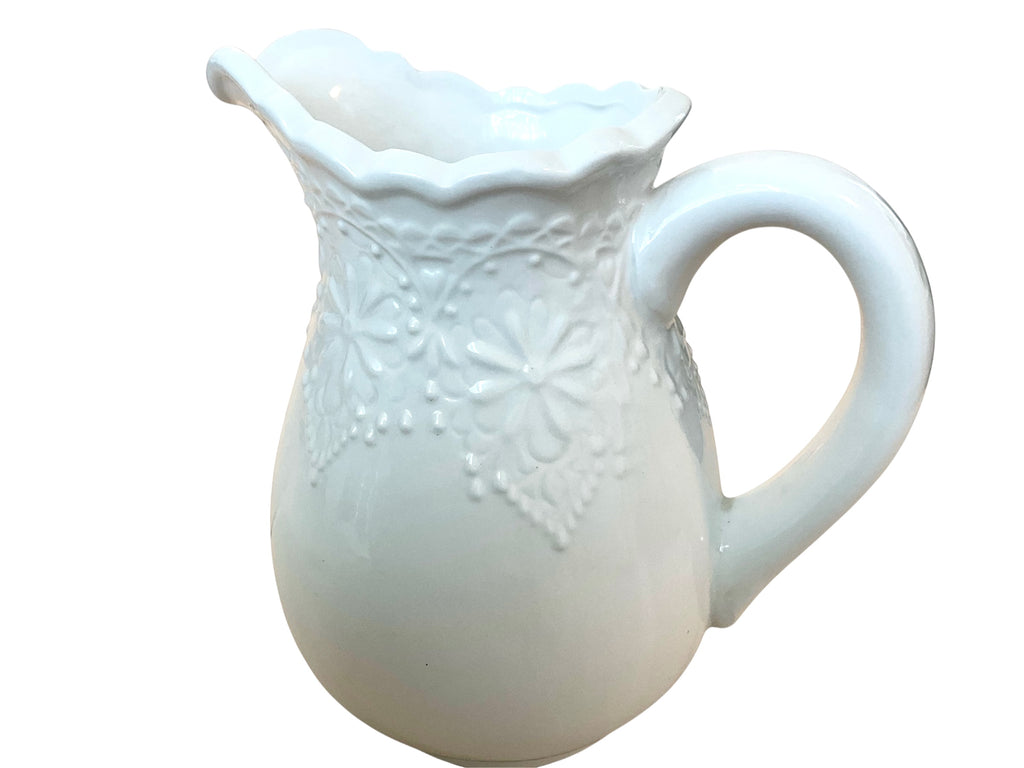 French Vintage Laver à la main seulevant White Pitcher/Creamer
