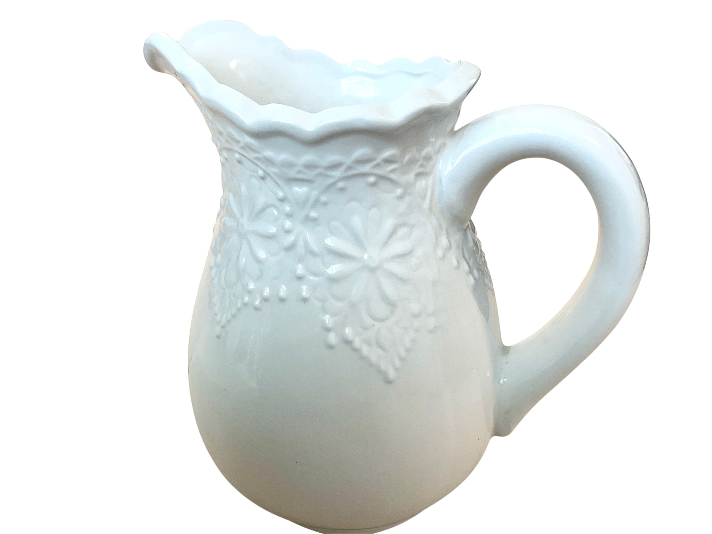 French Vintage Laver à la main seulevant White Pitcher/Creamer