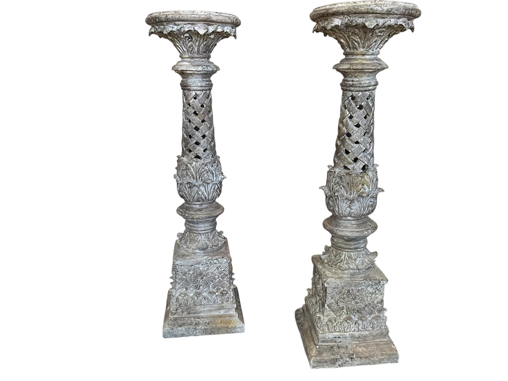 Vintage Raz Authentic Collectible 18” Matched Pair Heavy Pedestal Pillars