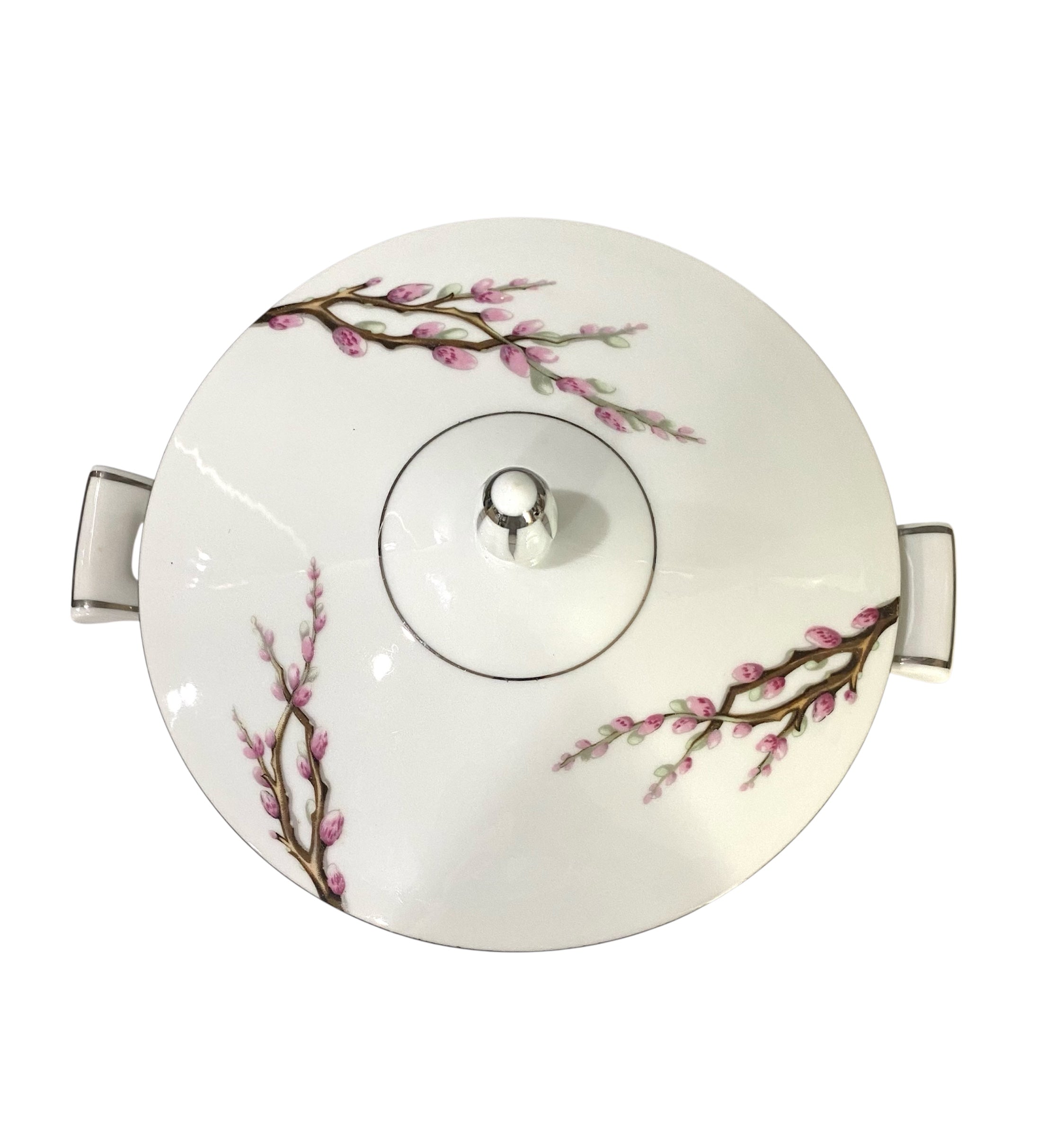 SK Casserole Dish, Cherry Blossom Pattern, Platinum Trim, Japan
