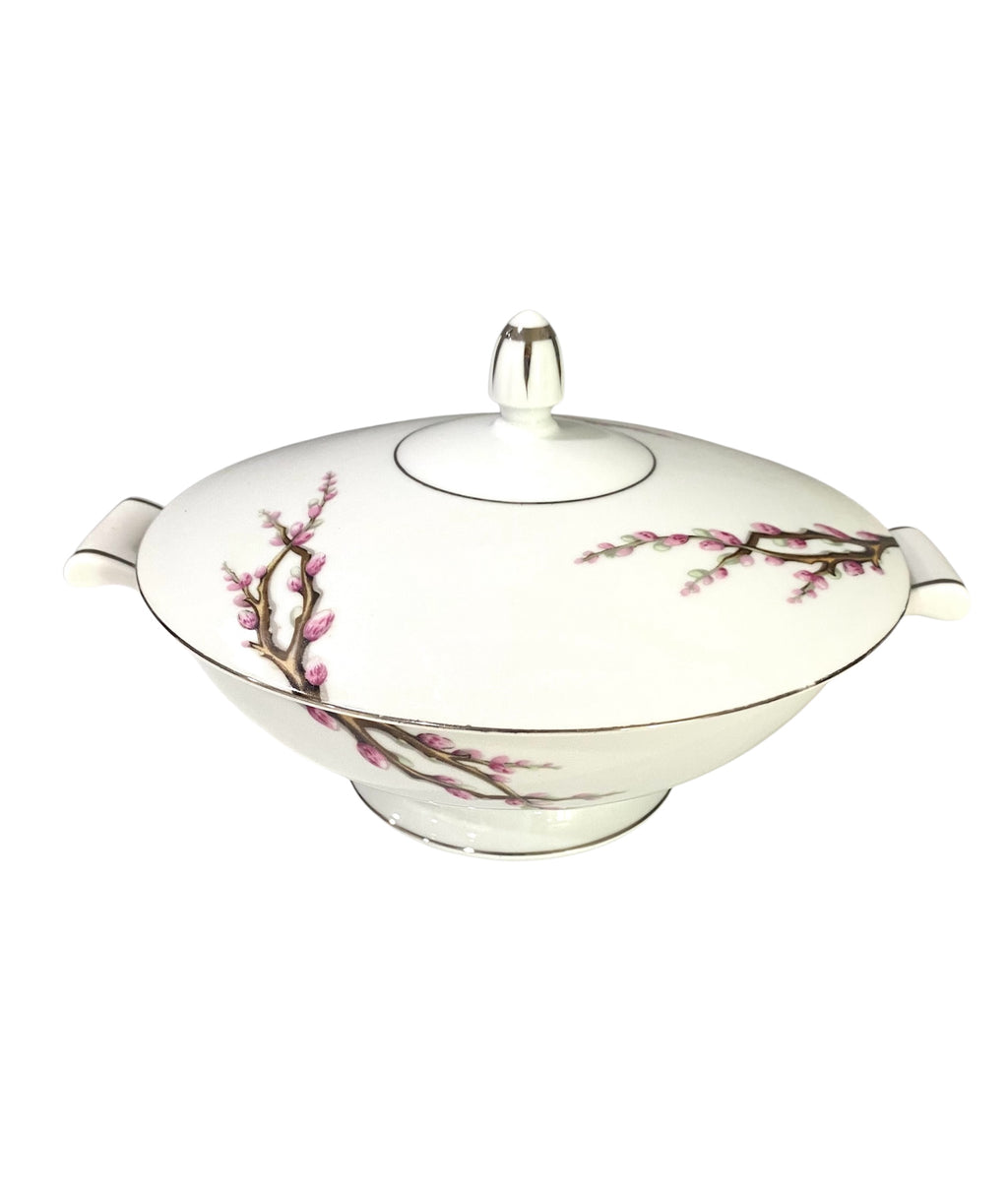 SK Casserole Dish, Cherry Blossom Pattern, Platinum Trim, Japan