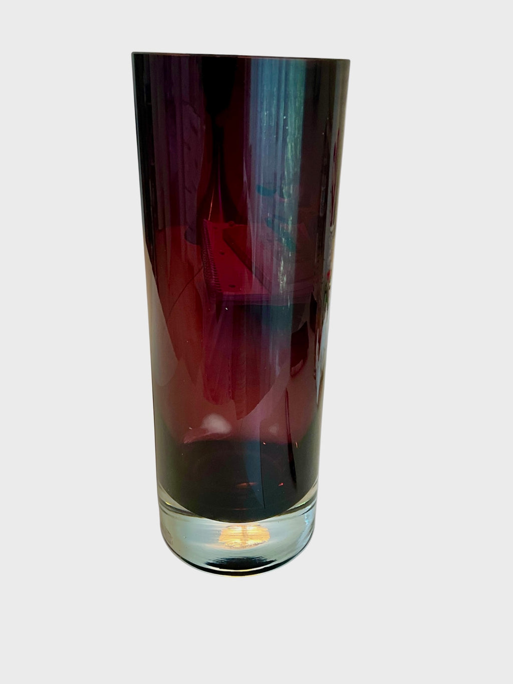 Polish Krosno Amethyst Tall Glass Vase, Bubble Bottom