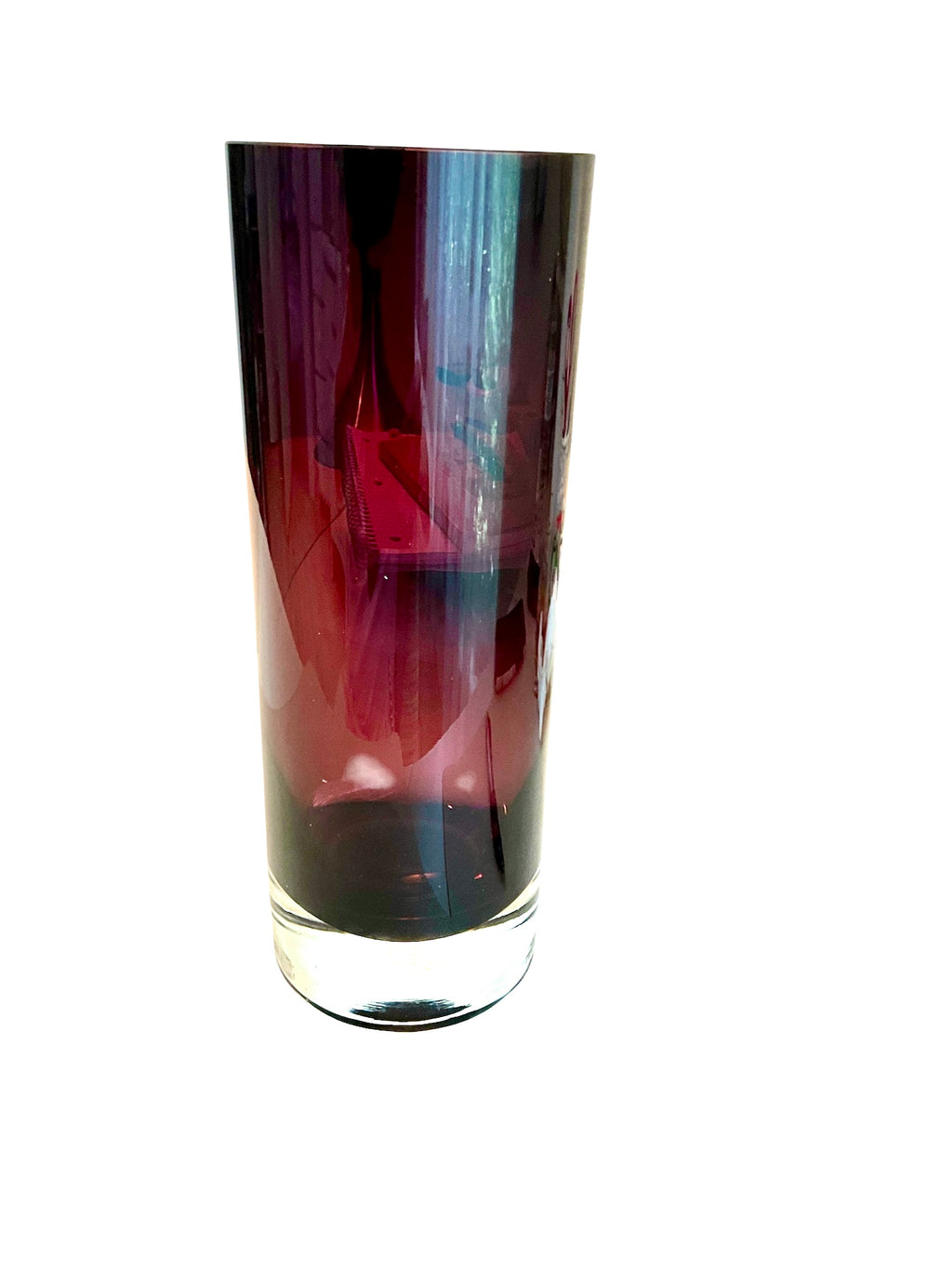 Polish Krosno Amethyst Tall Glass Vase, Bubble Bottom