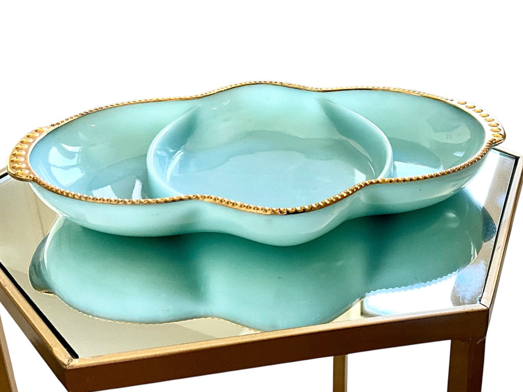 Vintage Delphine Fire King Gorgeous Blue Milk Glass Server