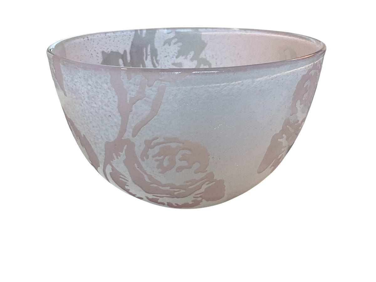Shannon Designs of Ireland Handmade Pale Pink Frosted Glass Serving Bowl